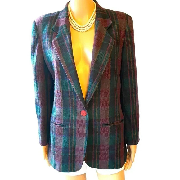 Fundamental Things Wool Plaid 1 Button  Suit Blazer Jacket Women Size 6P Pockets - Picture 1 of 7